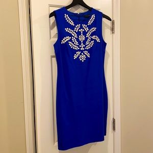 Cobalt Blue ALine Dress w/ White Stone Embellishmt